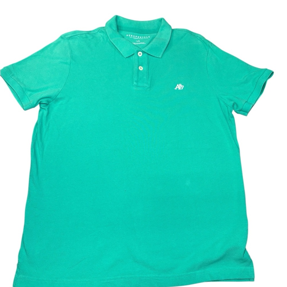Aeropostale Men's A87 Logo‎ Piqué Polo teal green size large